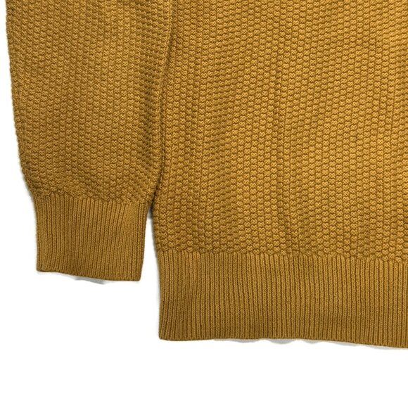 J Crew Mens Crewneck Sweater Cotton Checker Stitch XL Yellow Gold Pullover - Picture 3 of 8